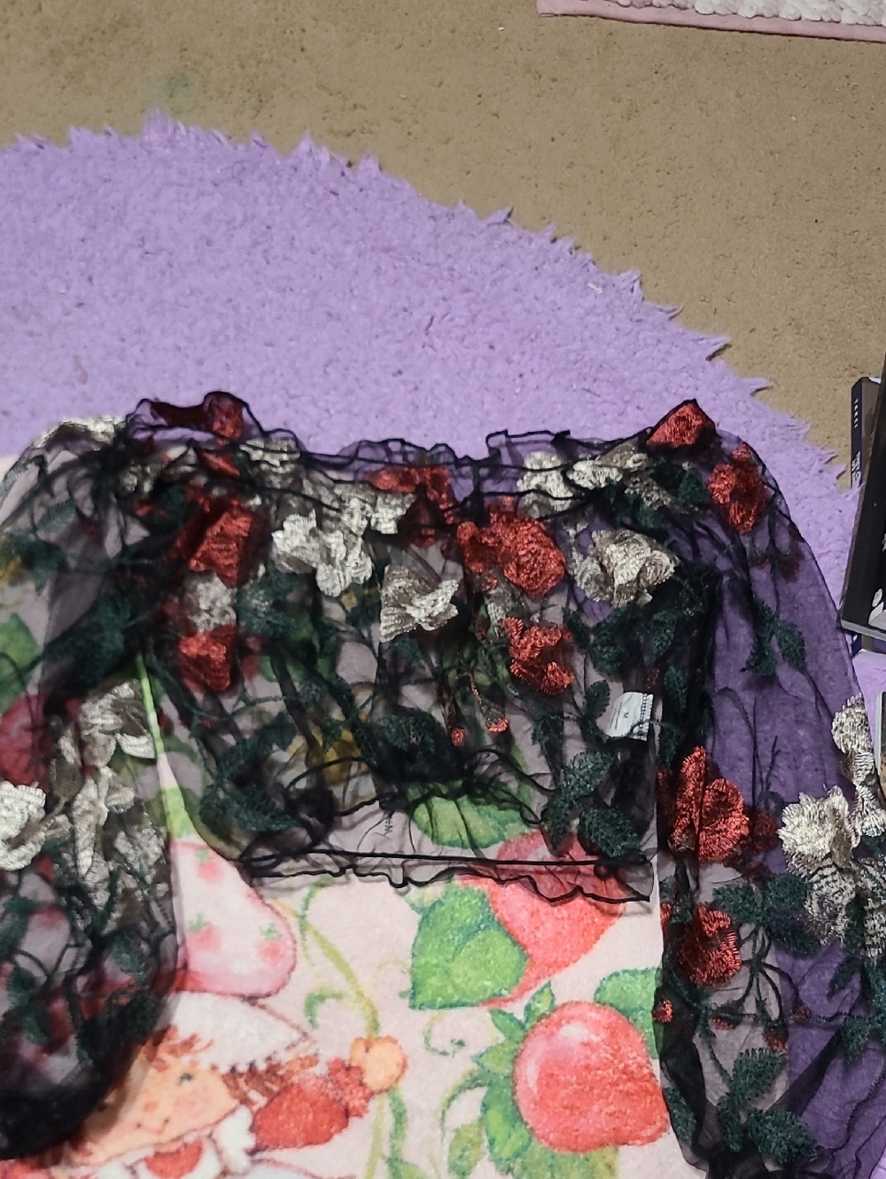 Floral Embroidered Sheer Black Crop Top